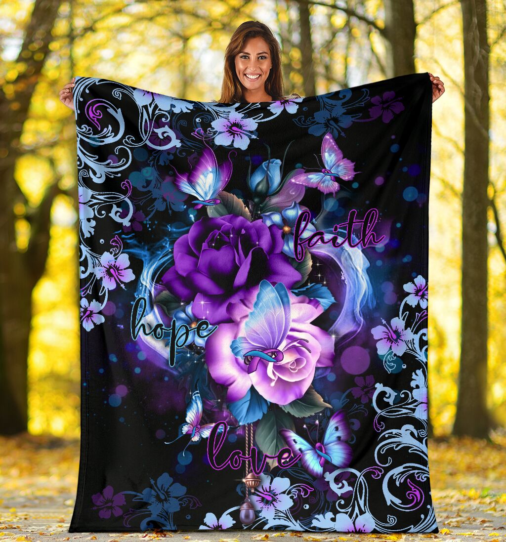 Mental Health Awareness Rose Butterfly Flannel Blanket For Cozy Home Lounging And Gifting