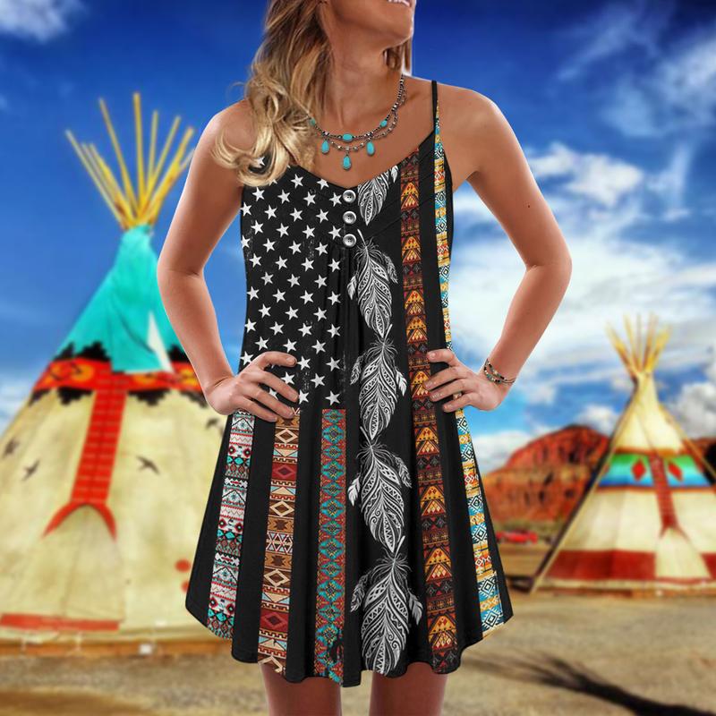 Native America Black Summer Vibes – Women's Summer Sleeveless V-Neck Camisole Dress