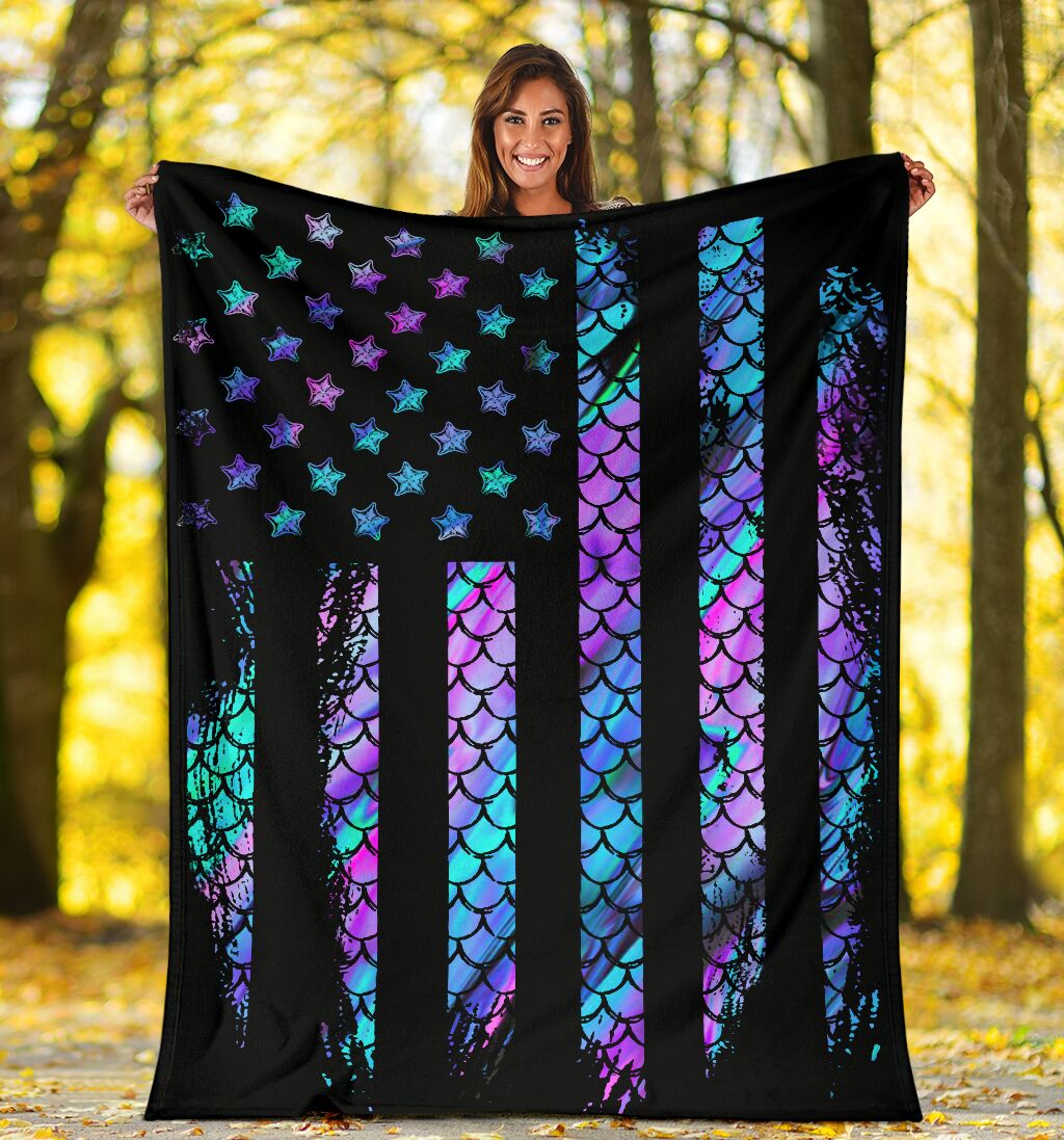 Mermaid American Flag Flannel Blanket For Cozy Home Lounging And Gifting
