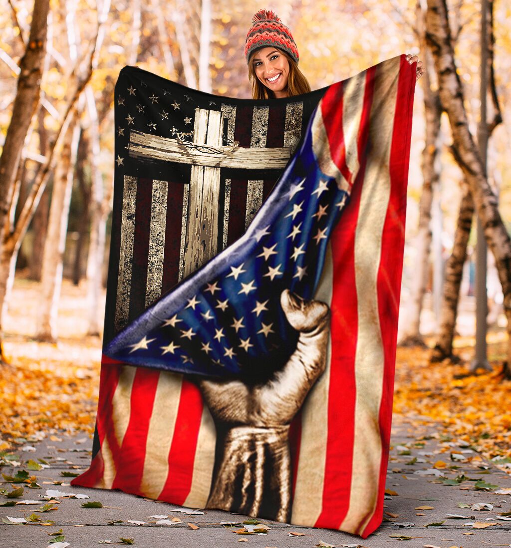 Jesus American Flag Christian Flannel Blanket For Bed Sofa And Reading Nook Decor