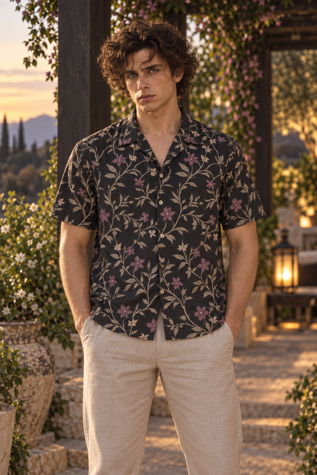 Men's Afterglow Midnight Garden Hawaiian Shirt – Soft black