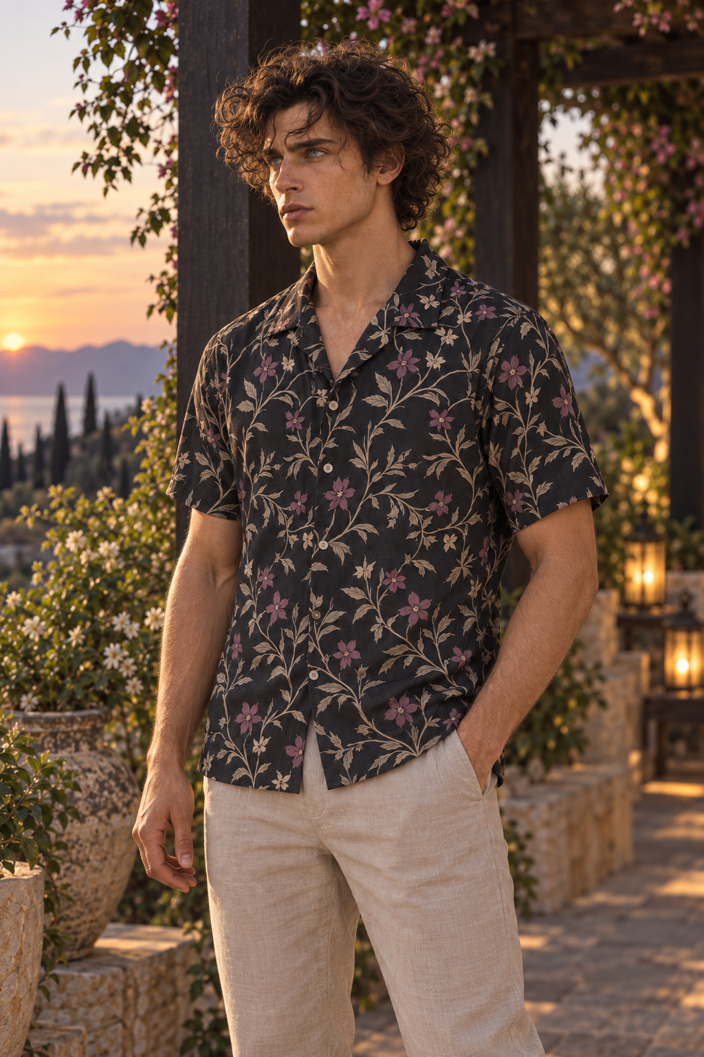 Men's Afterglow Midnight Garden Hawaiian Shirt – Soft black