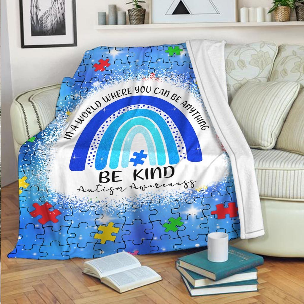 Autism Awareness Kindness And Acceptance Message Flannel Blanket For Cozy Home Lounging And Gifting