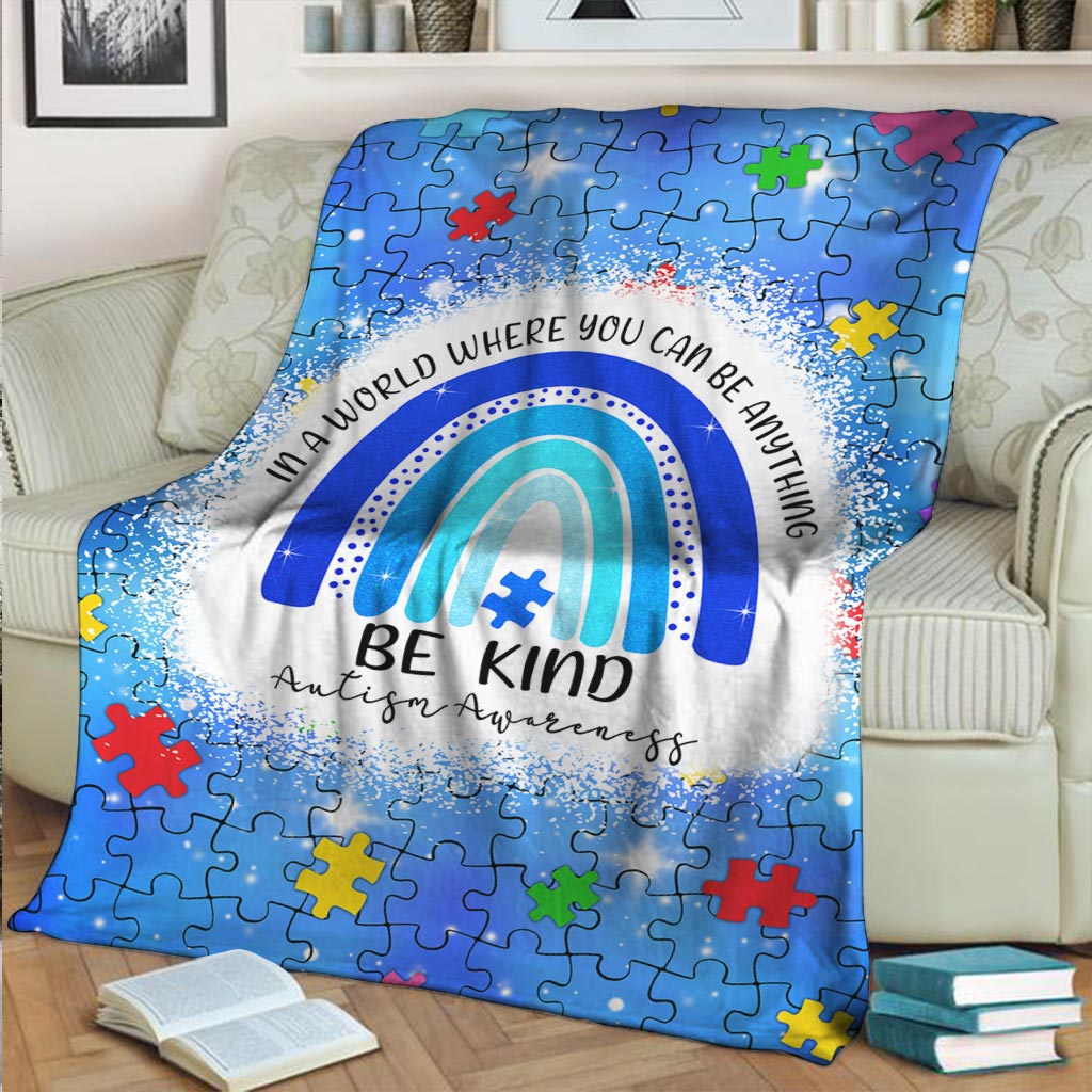 Autism Awareness Kindness And Acceptance Message Flannel Blanket For Living Room And Bedroom Styling