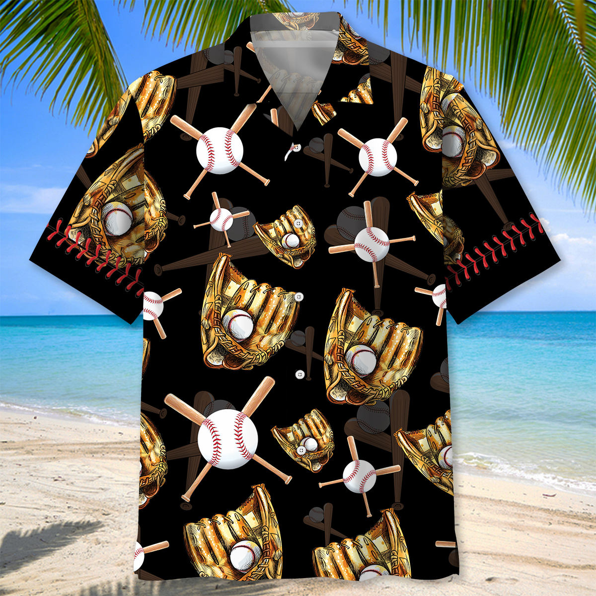 Black Vintage Baseball Gloves Hawaiian Shirt
