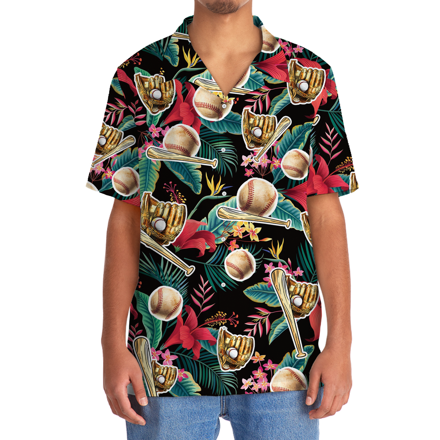 Tropical Flowers With Baseball Gloves Hawaiian Shirt