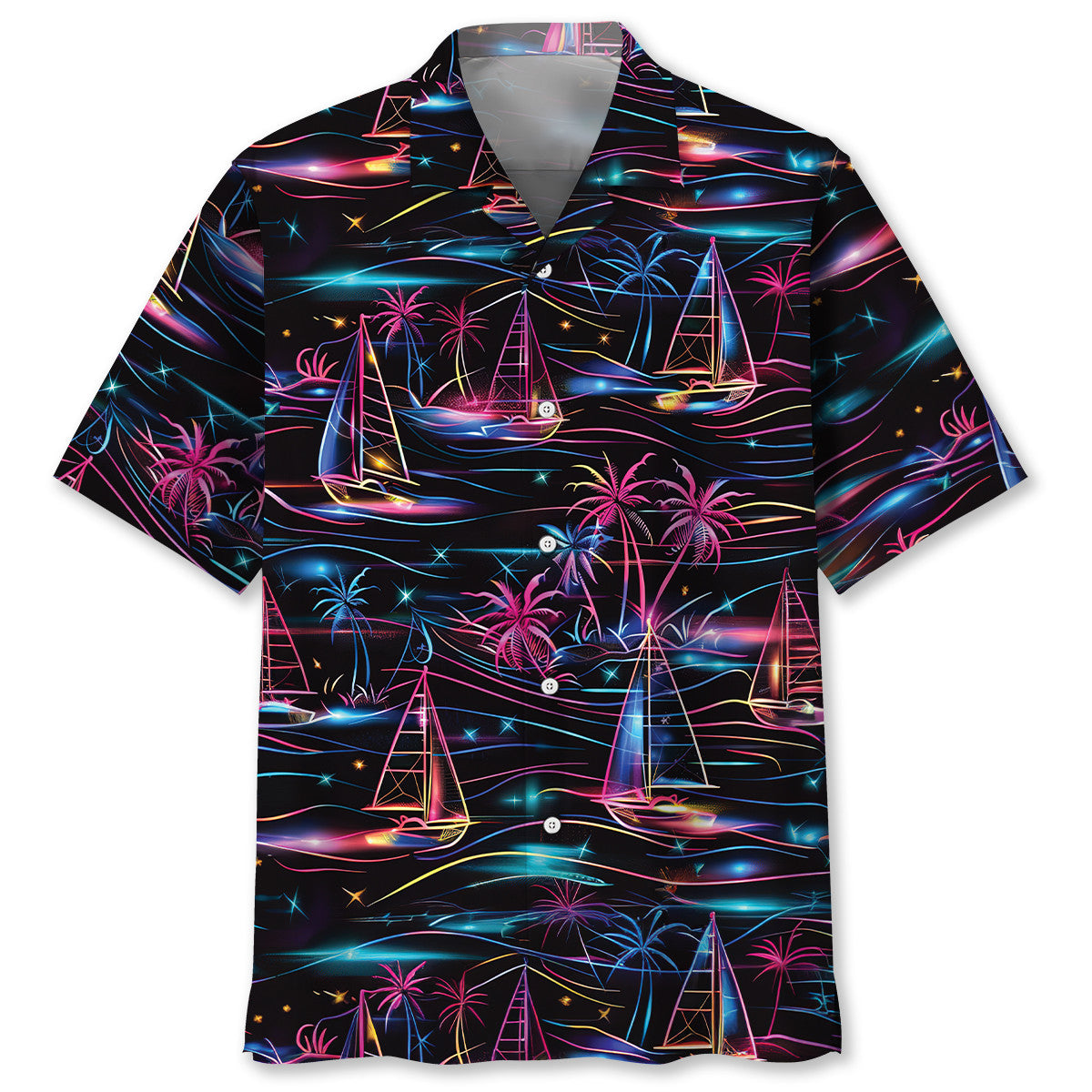 Neon Tropical Sailboat Hawaiian Shirt