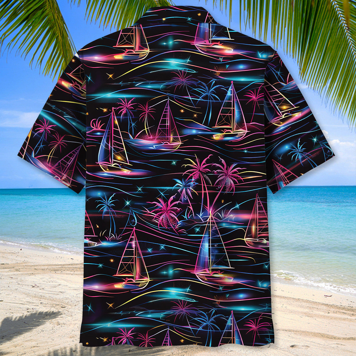 Neon Tropical Sailboat Hawaiian Shirt