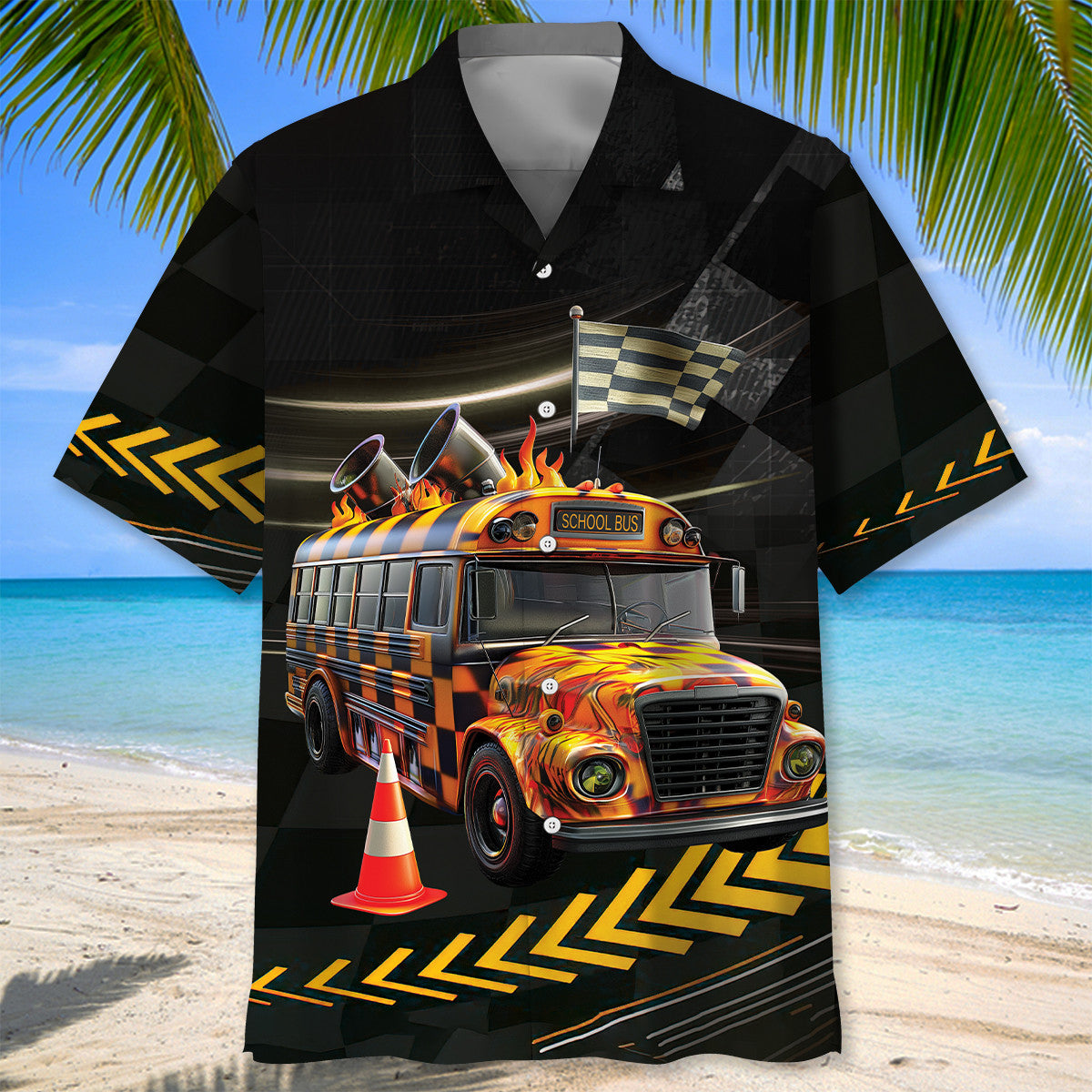 Racing School Bus Hawaiian Shirt