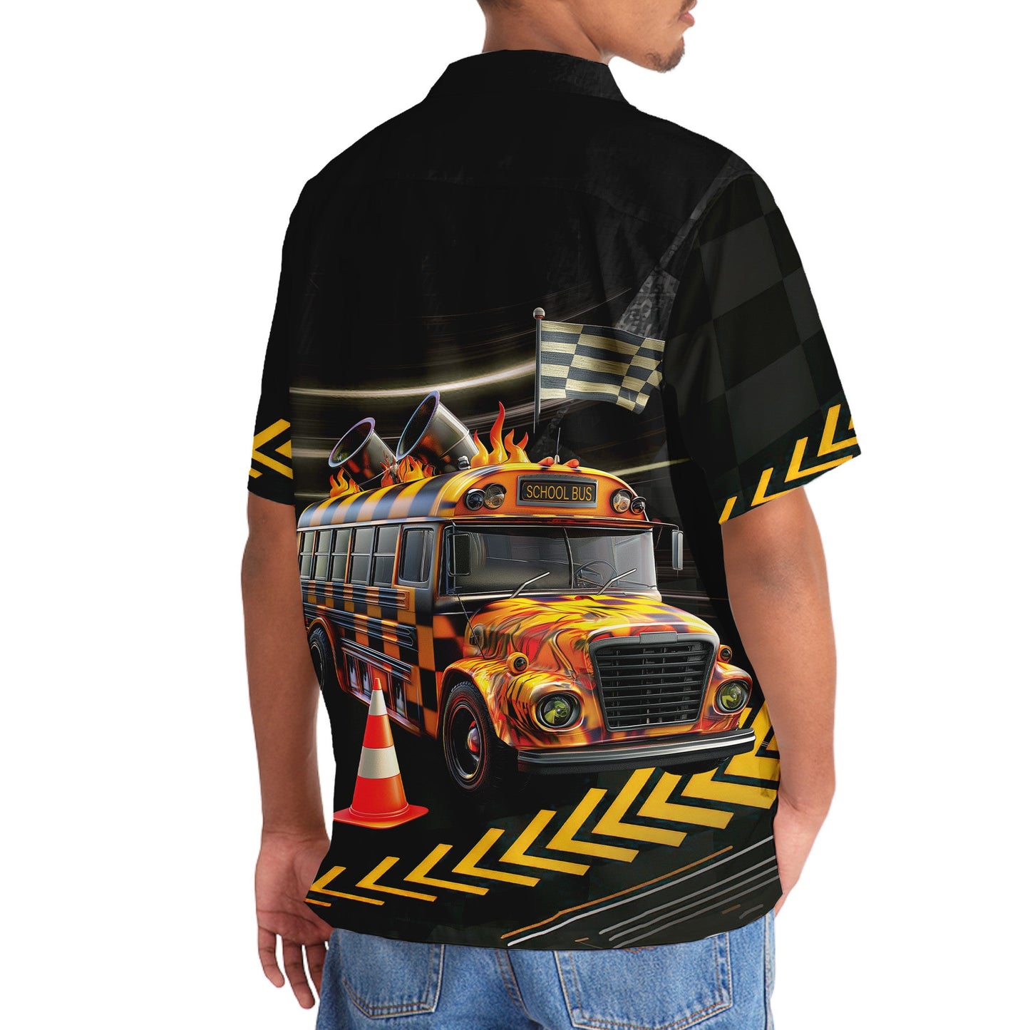 Racing School Bus Hawaiian Shirt