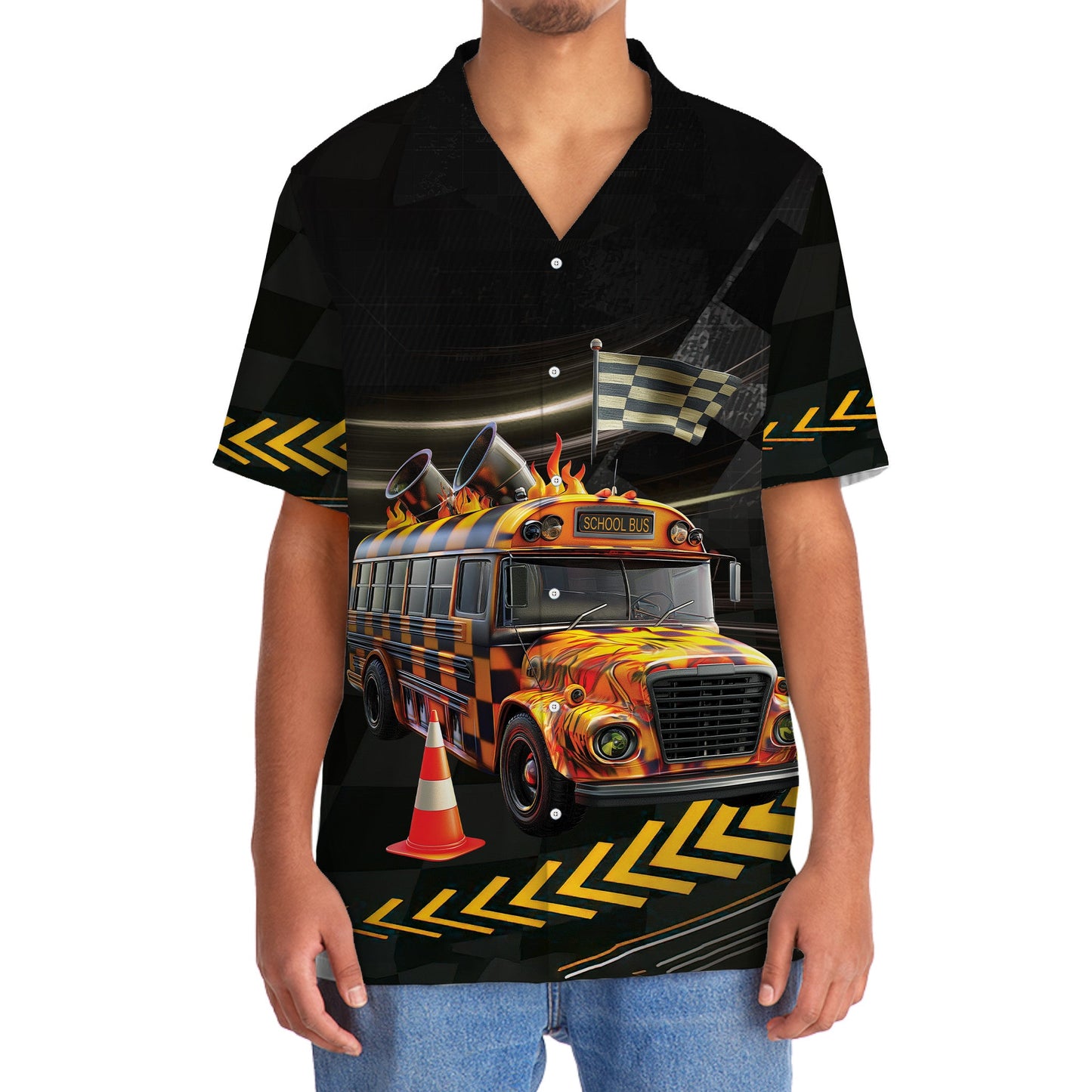 Racing School Bus Hawaiian Shirt