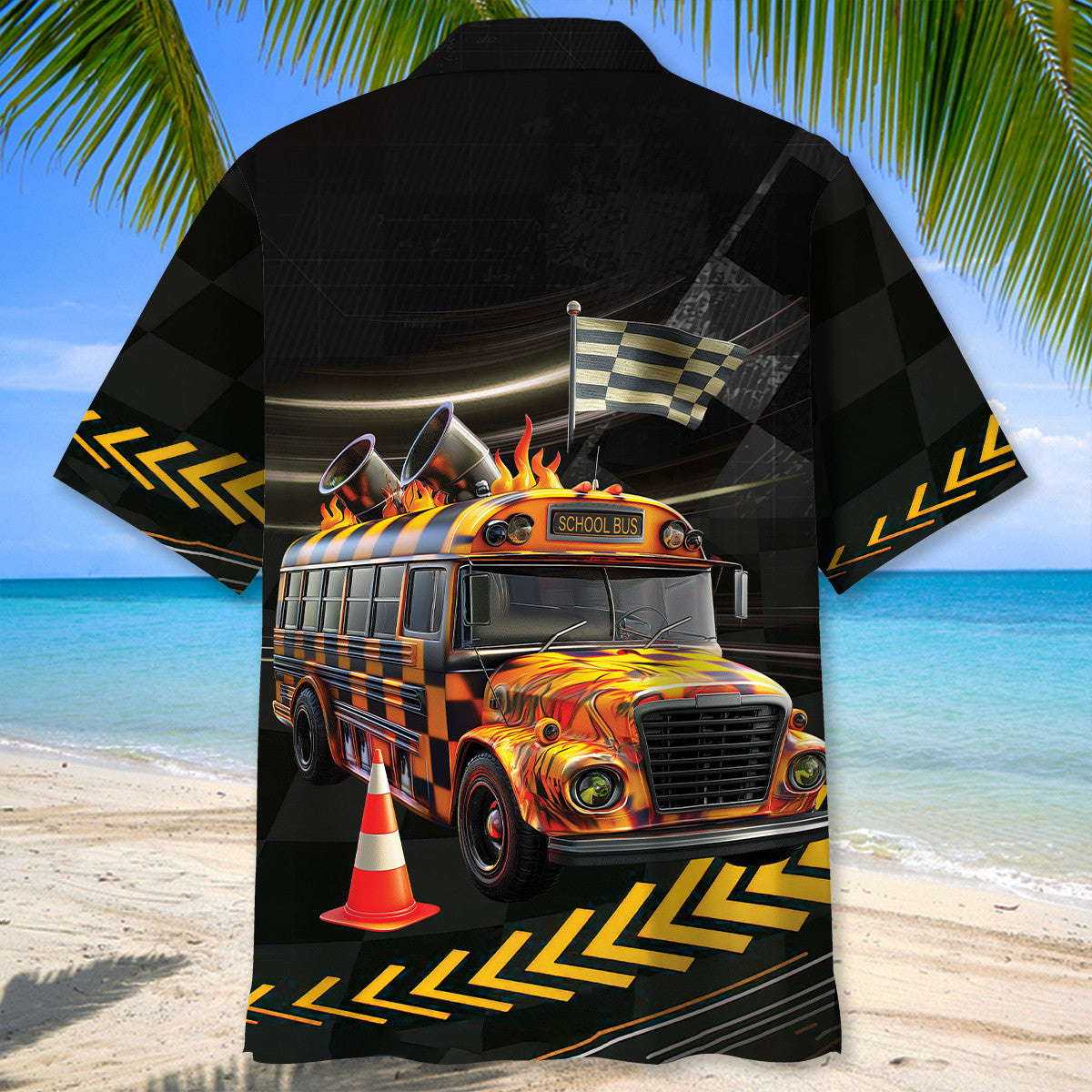 Racing School Bus Hawaiian Shirt