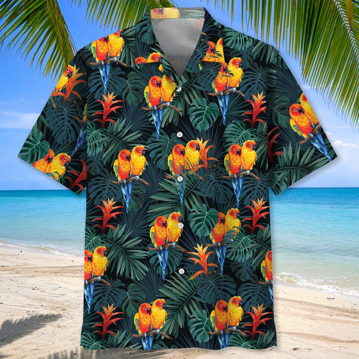 Parrot Dark Green Tropical Hawaiian Shirt