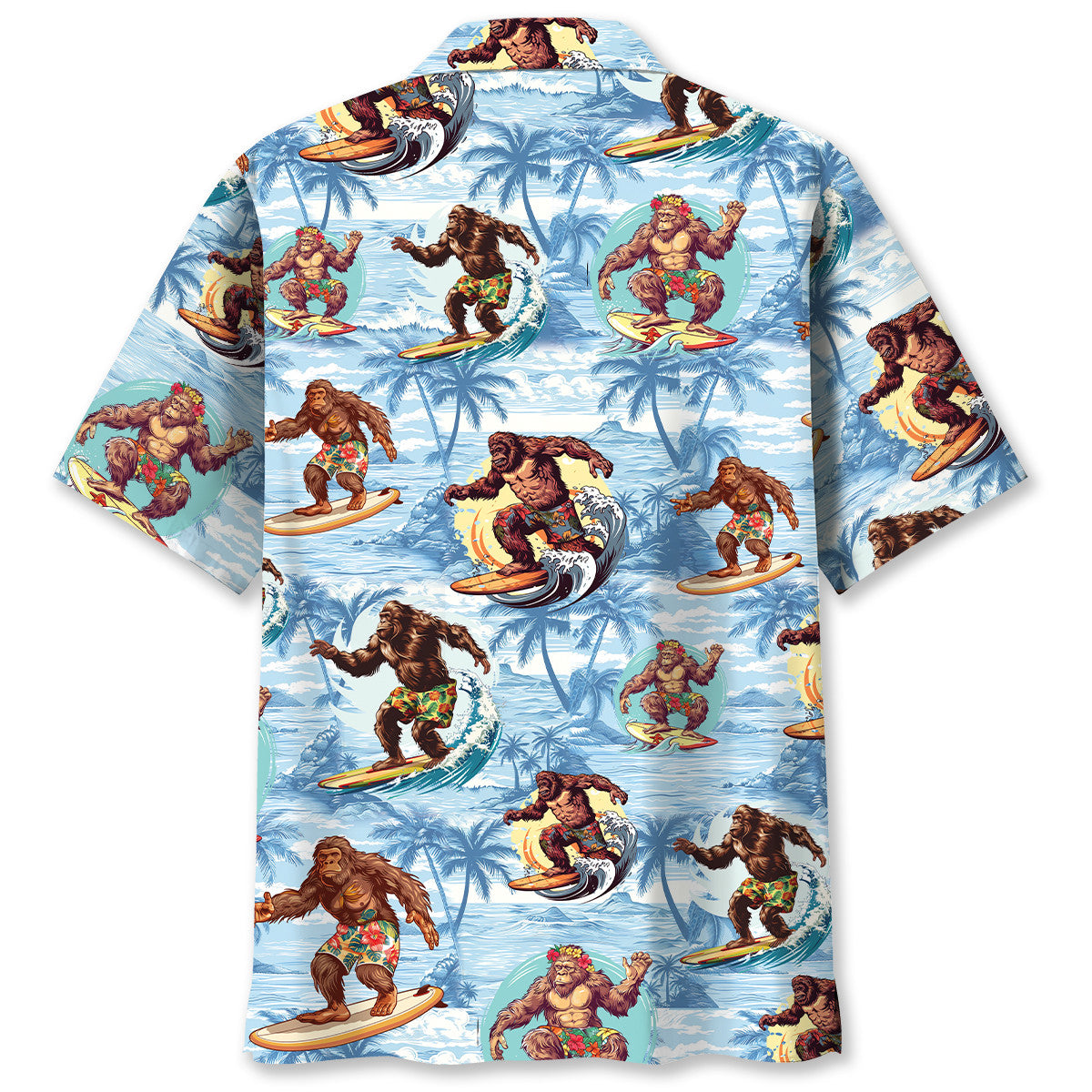 Funny Bigfoot Surfing Beach Hawaiian Shirt