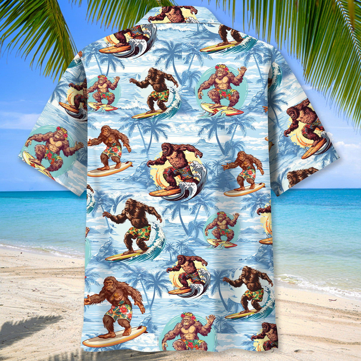 Funny Bigfoot Surfing Beach Hawaiian Shirt