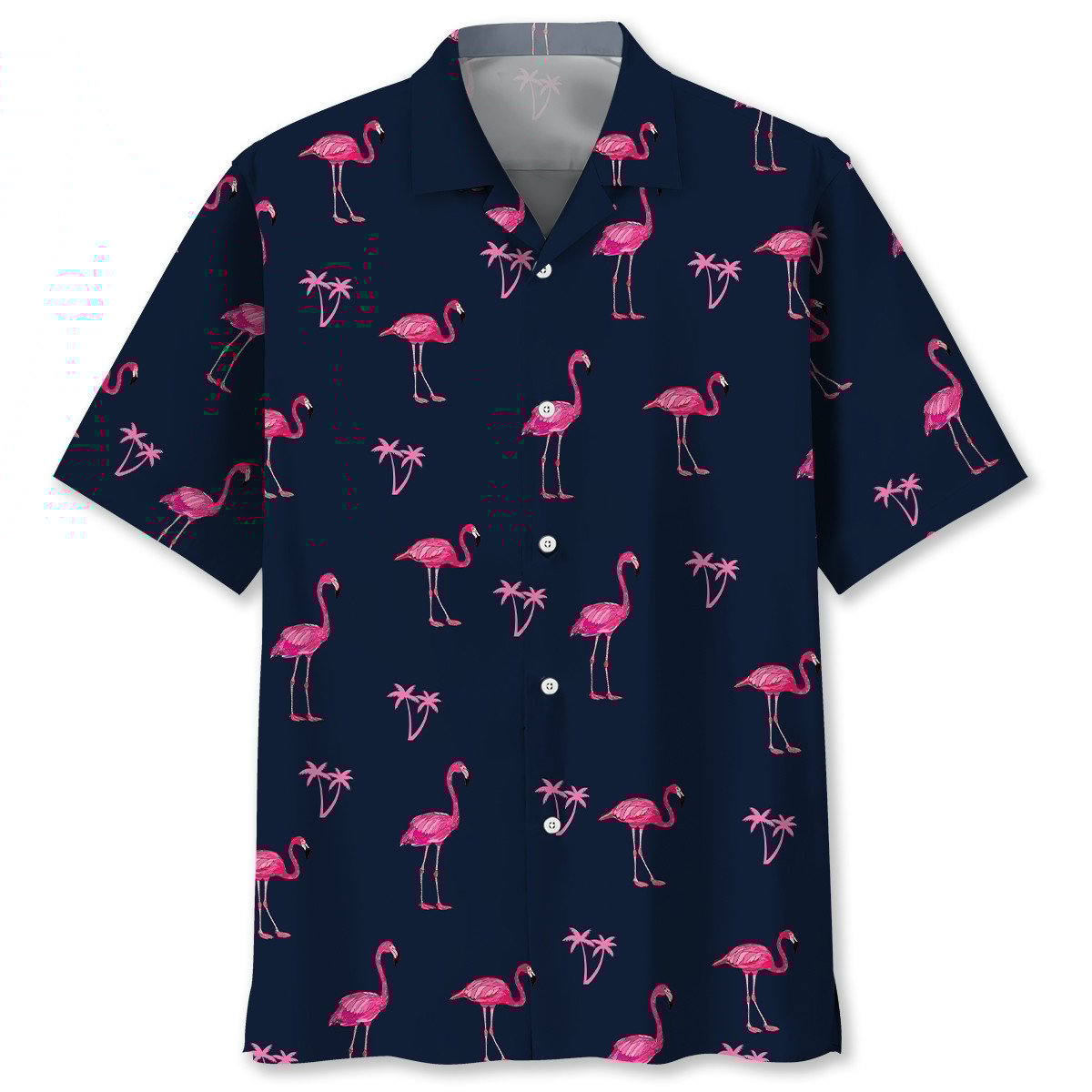 Flamingo Dark Navy Hawaiian Shirt