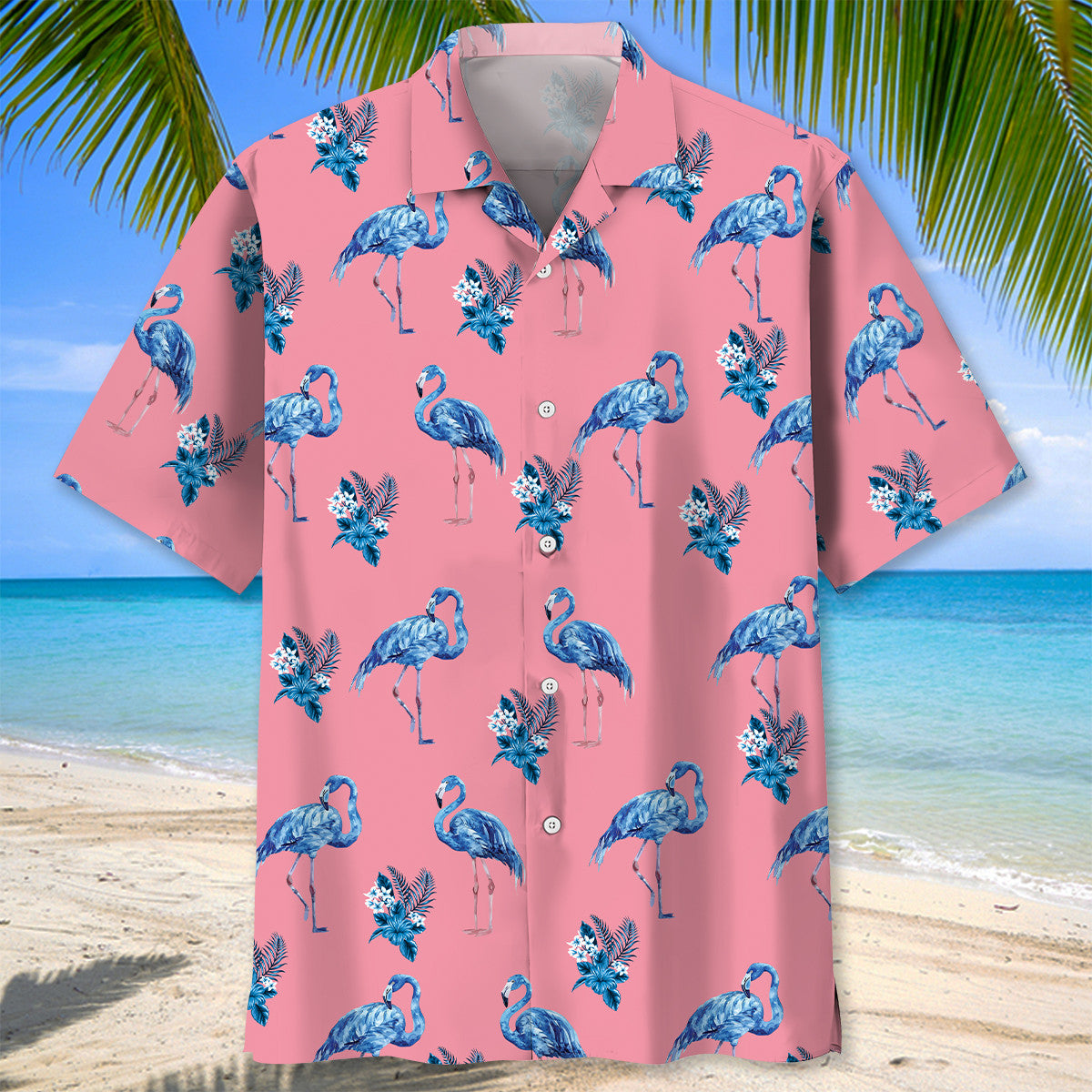 Flamingo Blue Pink Hawaiian Shirt