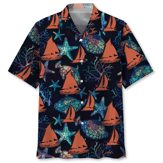Sailboat Sea Creatures Hawaiian Shirt