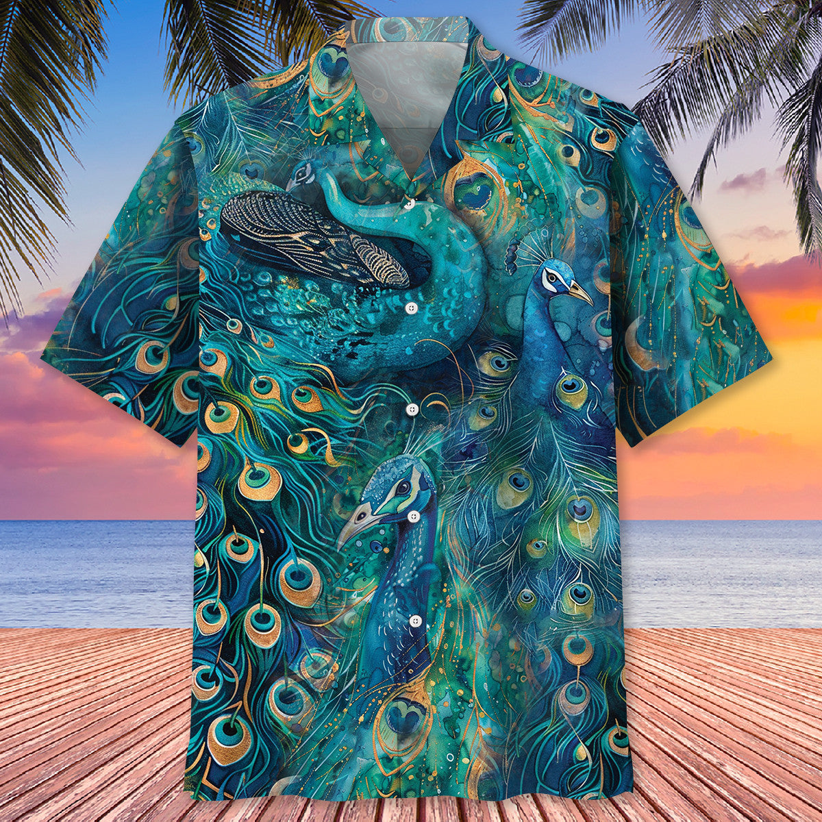 Peacock Teal Tropical Style – Hawaiian Shirt
