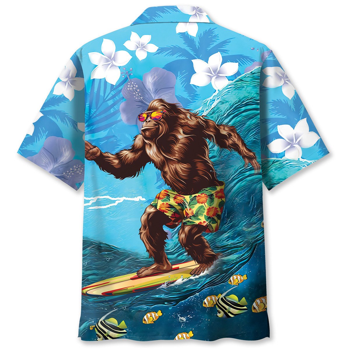 Funny Bigfoot Surfing Hibiscus Style – Hawaiian Shirt
