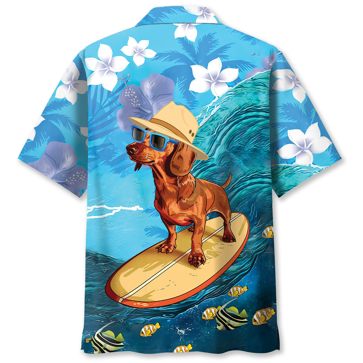 Funny Dachshund Surfing Hibiscus Style – Hawaiian Shirt