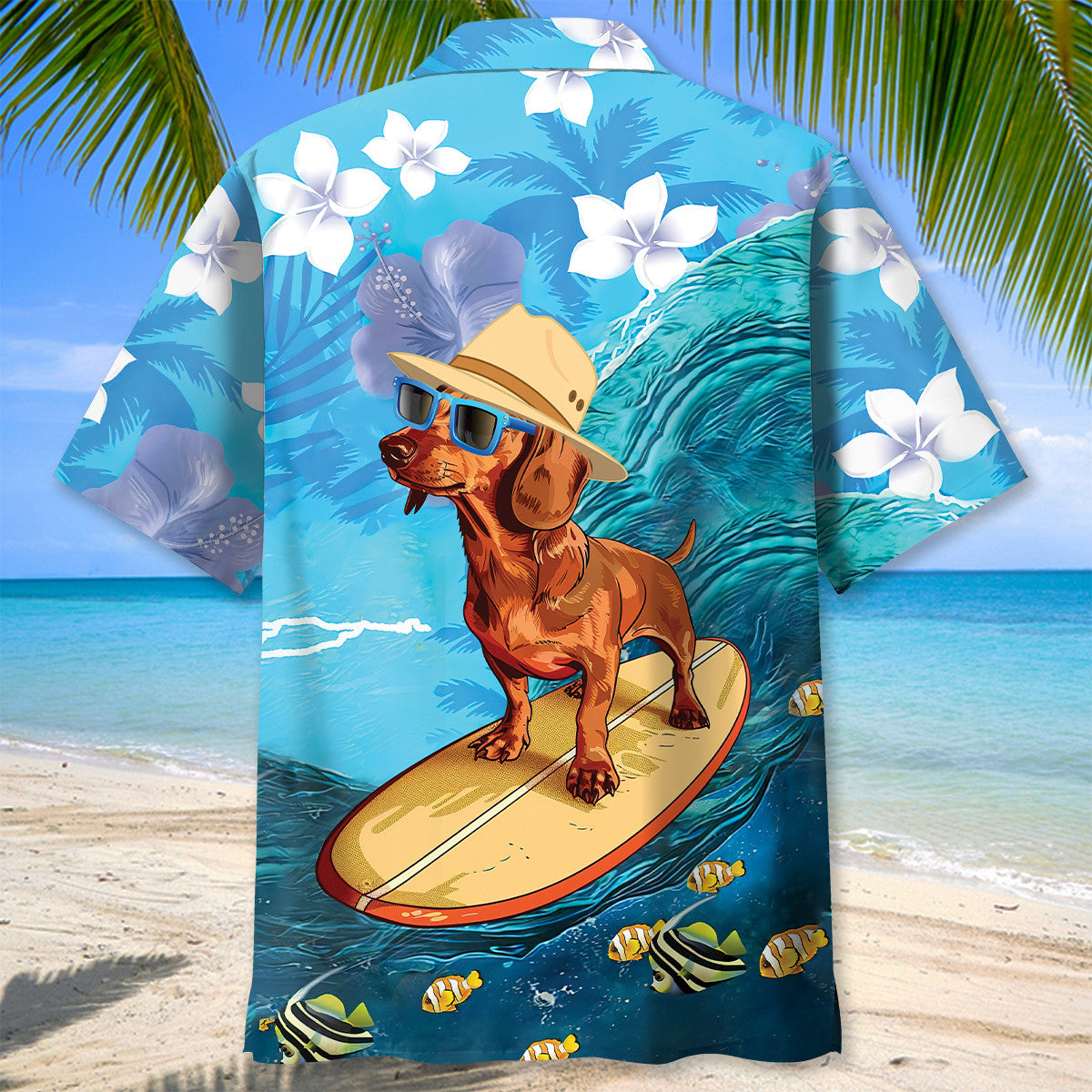 Funny Dachshund Surfing Hibiscus Style – Hawaiian Shirt