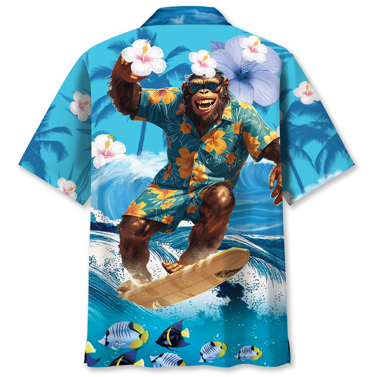 Bigfoot Surfing Tropical Style – Hawaiian Shirt