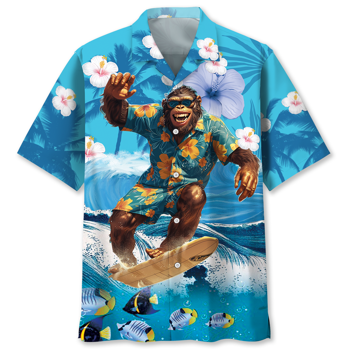 Bigfoot Surfing Tropical Style – Hawaiian Shirt