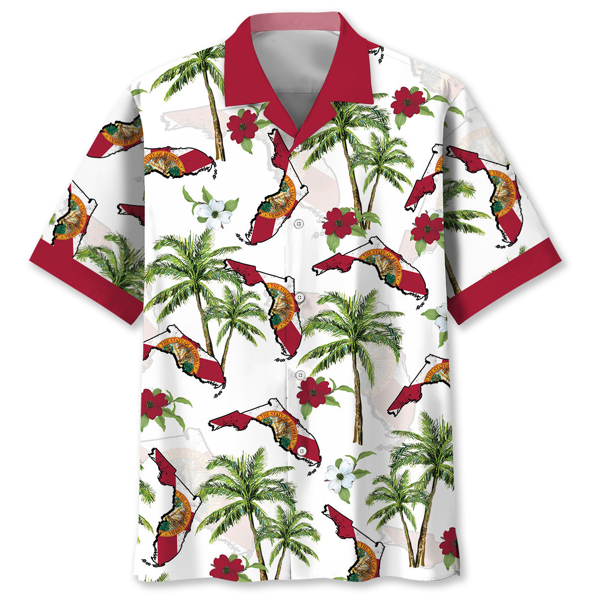 Florida Tropical Palm Map Style – Hawaiian Shirt