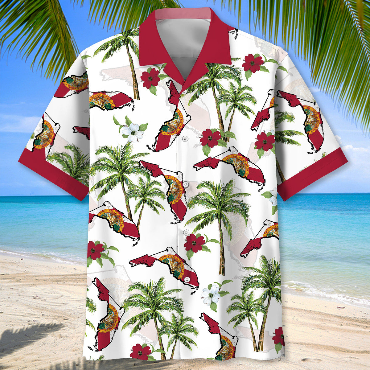 Florida Tropical Palm Map Style – Hawaiian Shirt