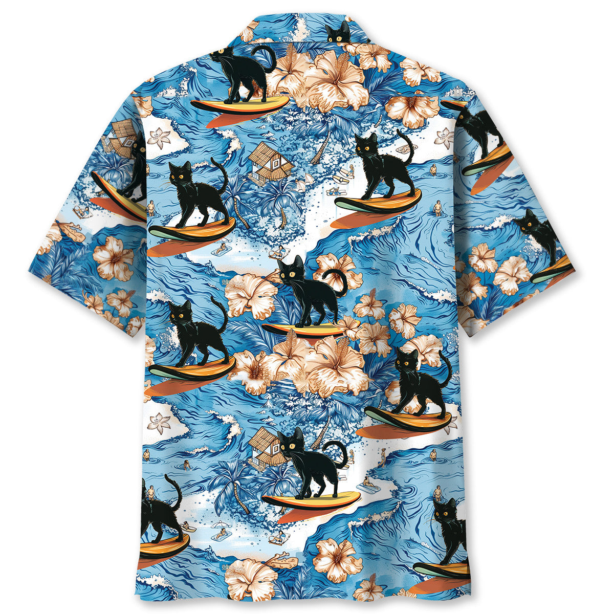 Black Cat Surfing Tropical Style – Hawaiian Shirt