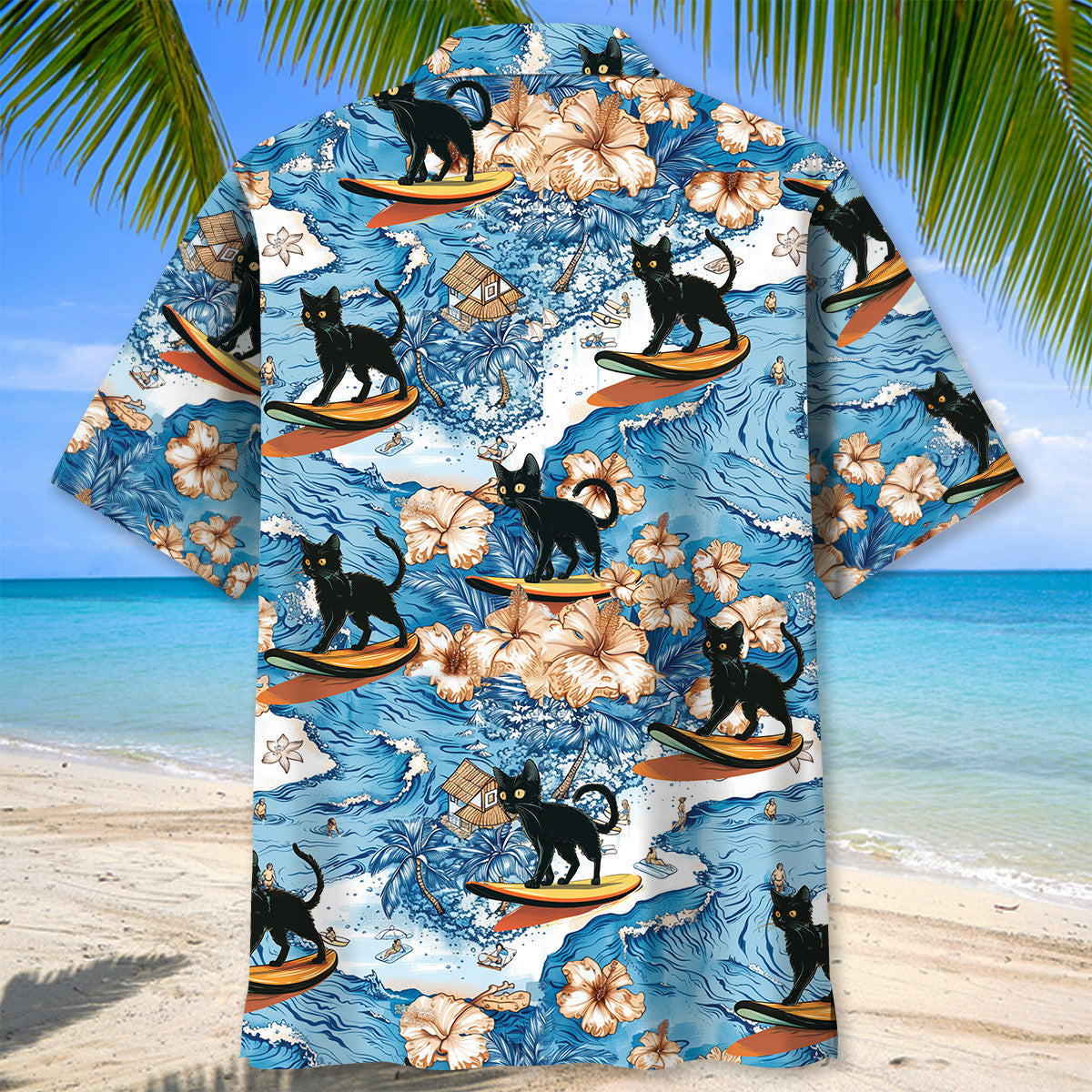 Black Cat Surfing Tropical Style – Hawaiian Shirt