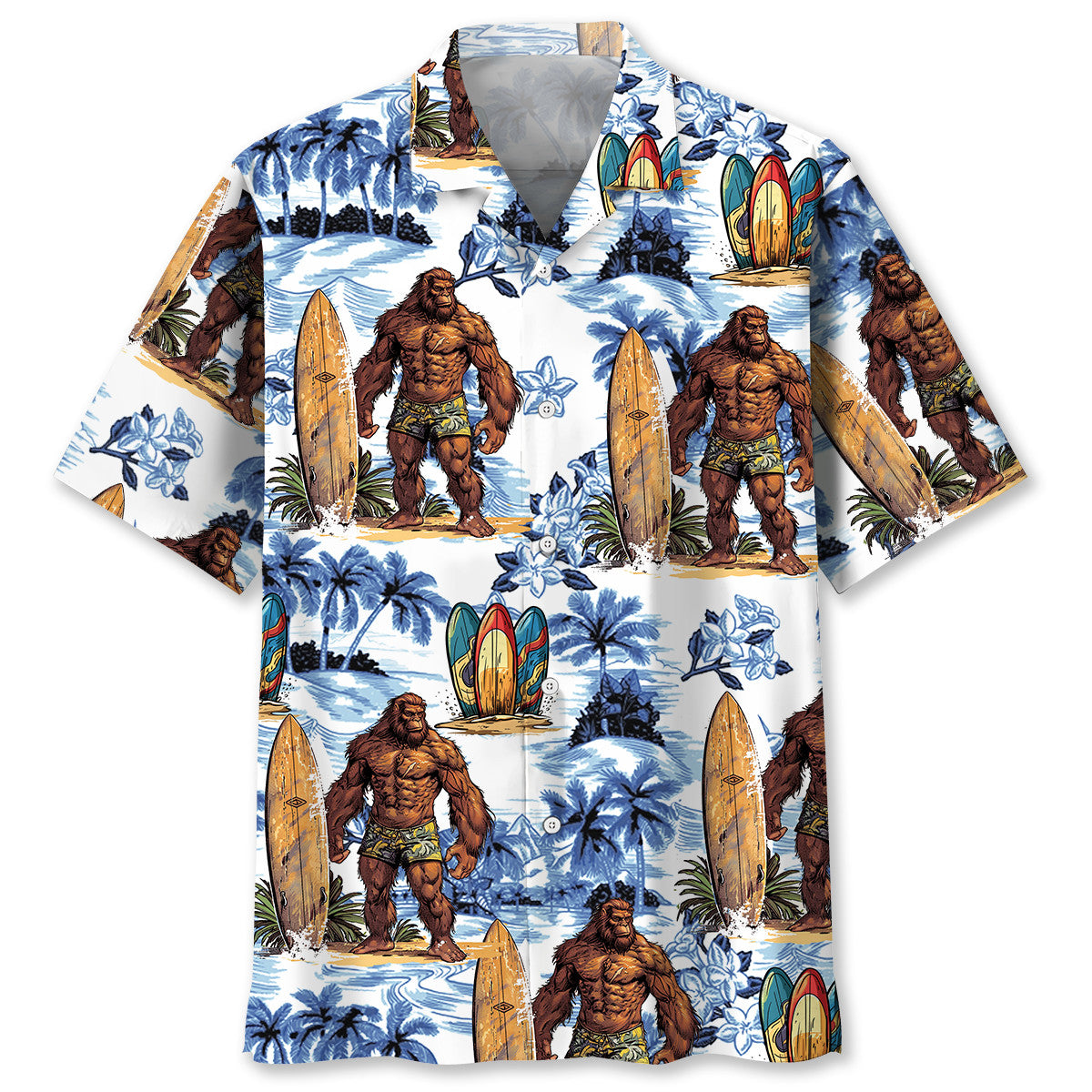 Surfing Bigfoot Surfboard Tropical Style – Hawaiian Shirt