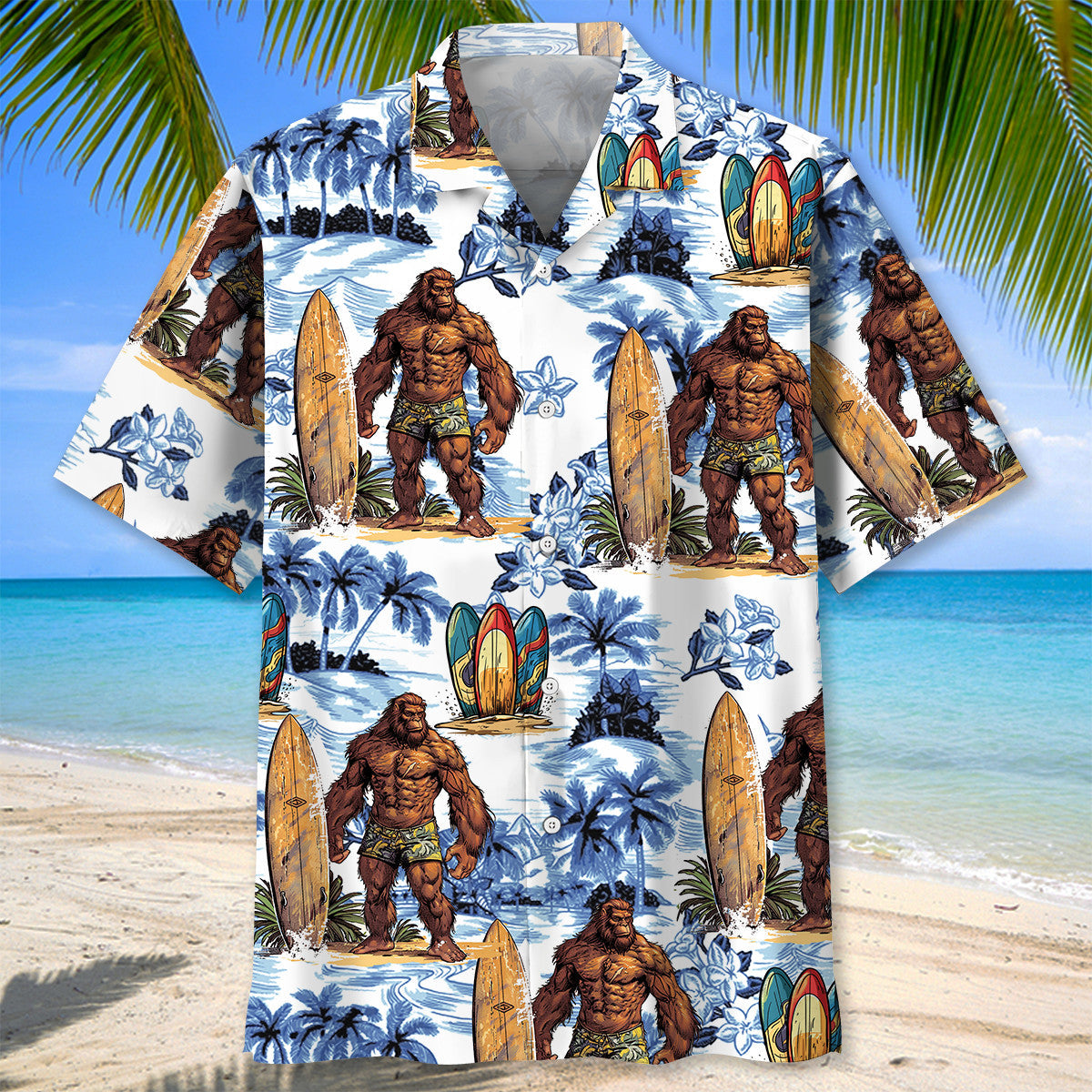 Surfing Bigfoot Surfboard Tropical Style – Hawaiian Shirt