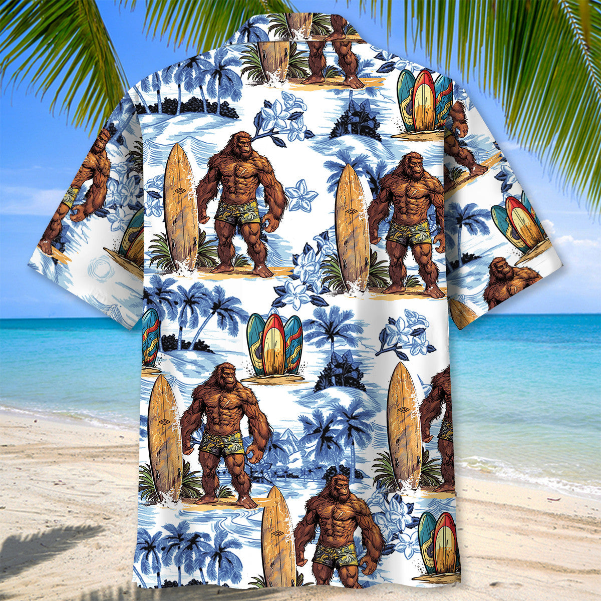 Surfing Bigfoot Surfboard Tropical Style – Hawaiian Shirt