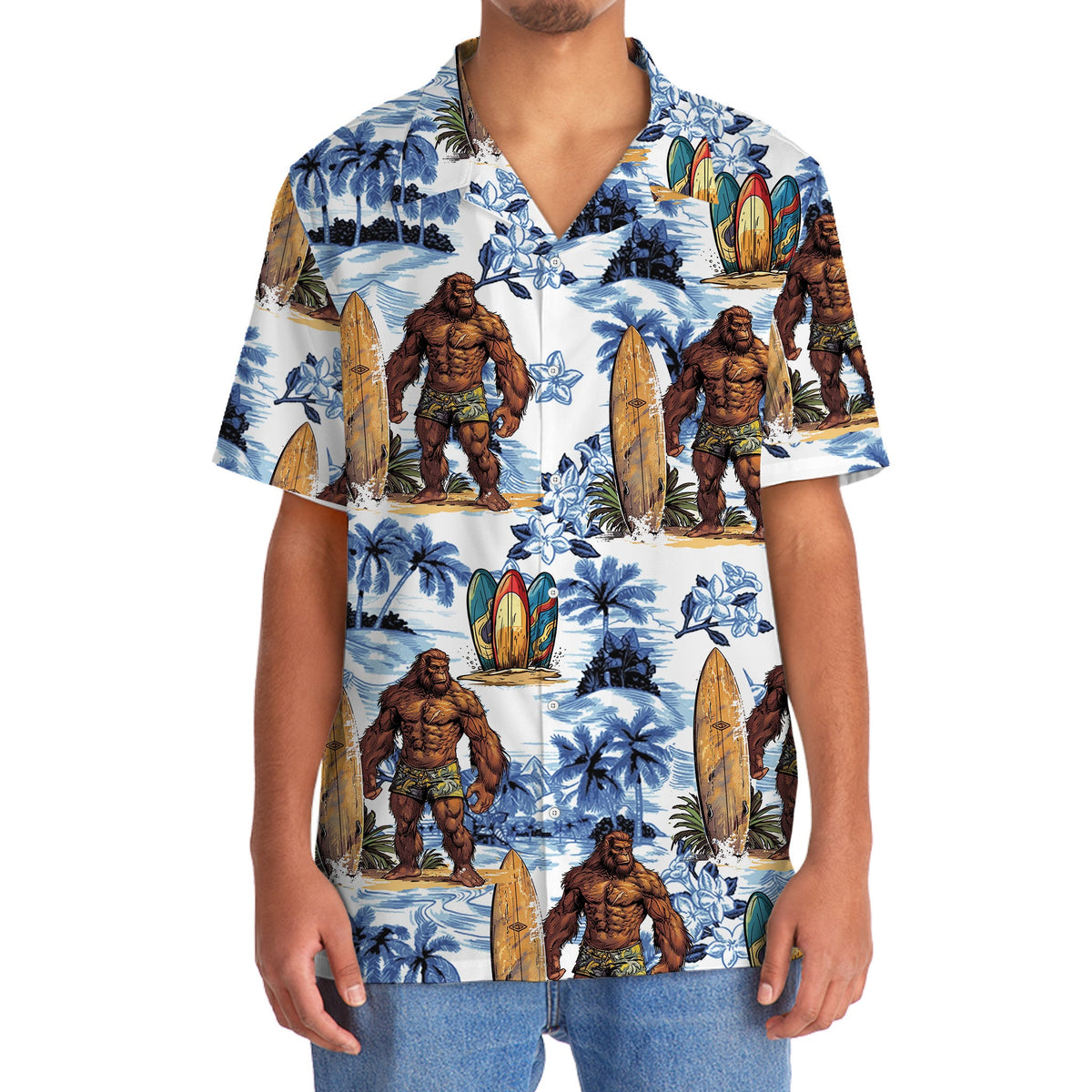 Surfing Bigfoot Surfboard Tropical Style – Hawaiian Shirt