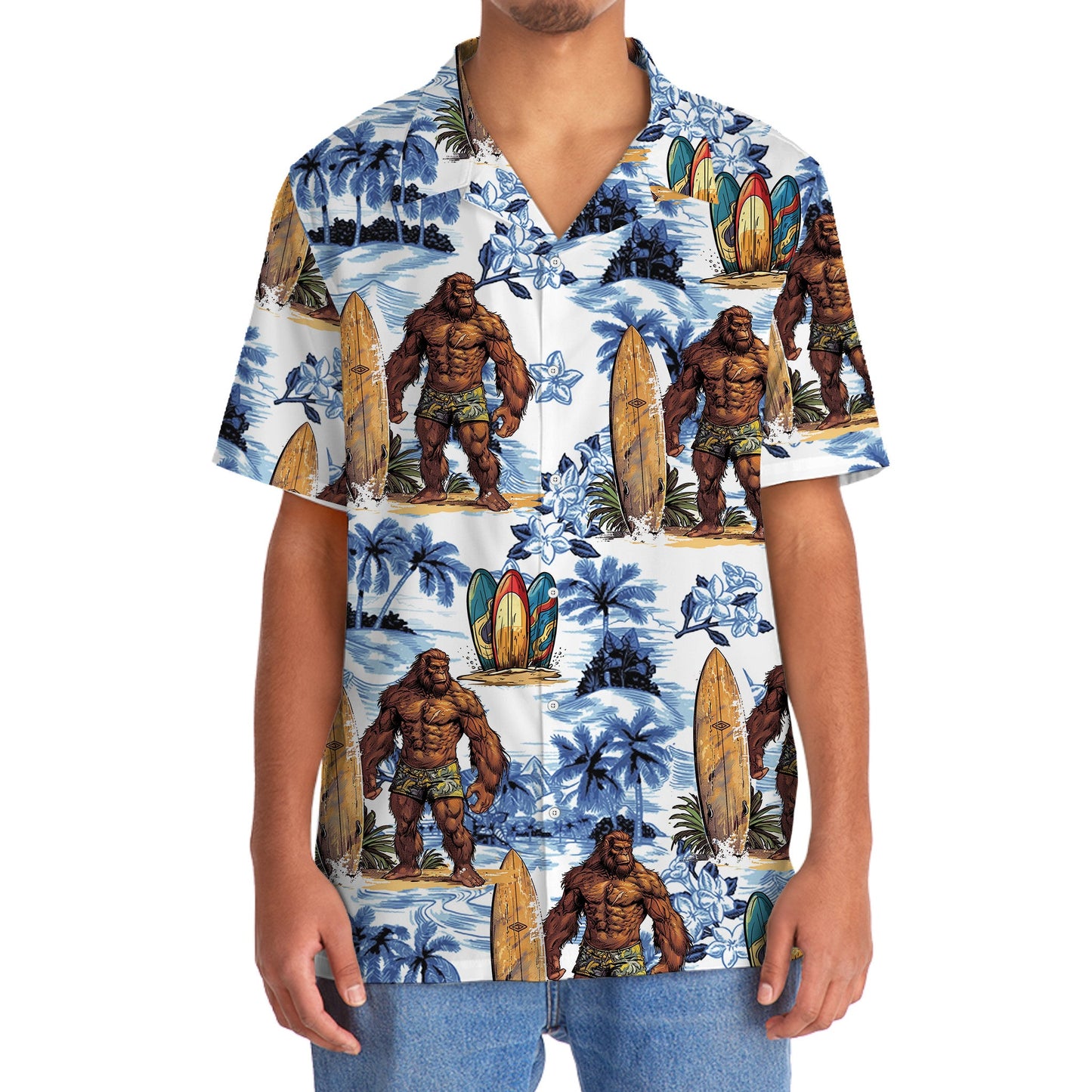 Surfing Bigfoot Surfboard Tropical Style – Hawaiian Shirt