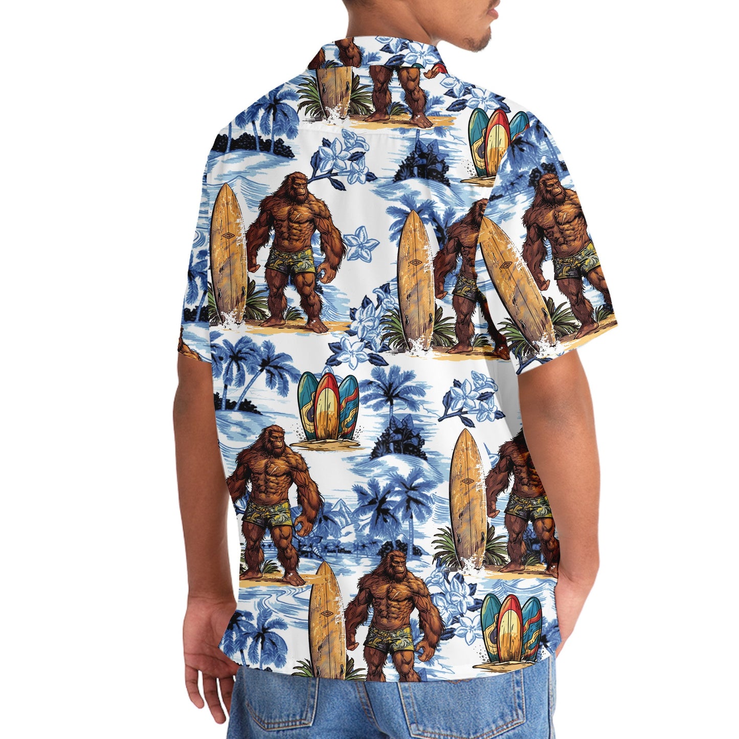 Surfing Bigfoot Surfboard Tropical Style – Hawaiian Shirt