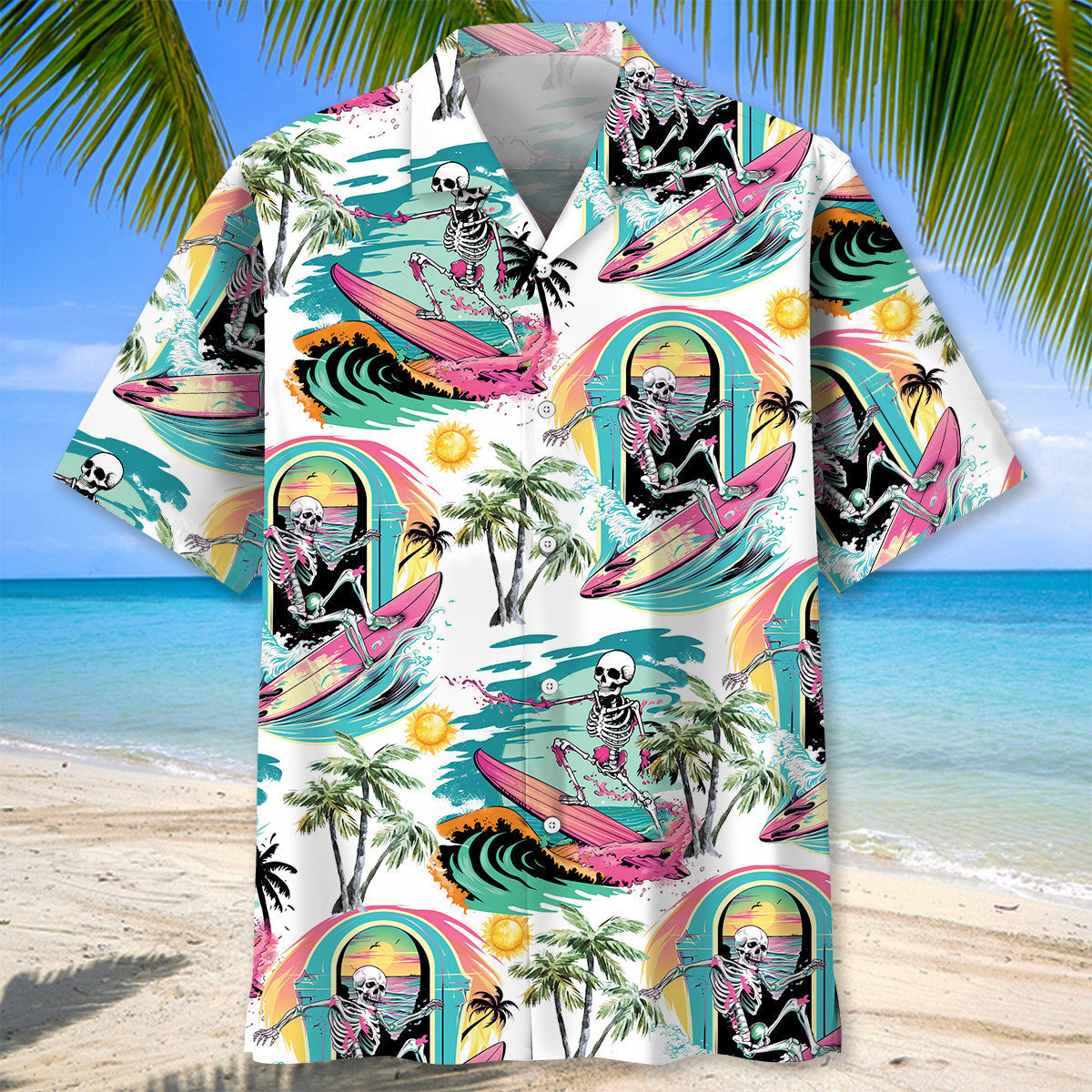 Skull Surfing Beach Wave Style – Hawaiian Shirt