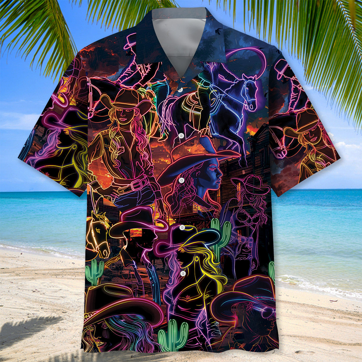 Neon Cowboy Vintage Art Retro Style – Hawaiian Shirt