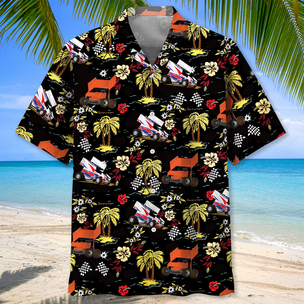 Black Dirt Track Racing Sprint Car Hawaiian Shirt