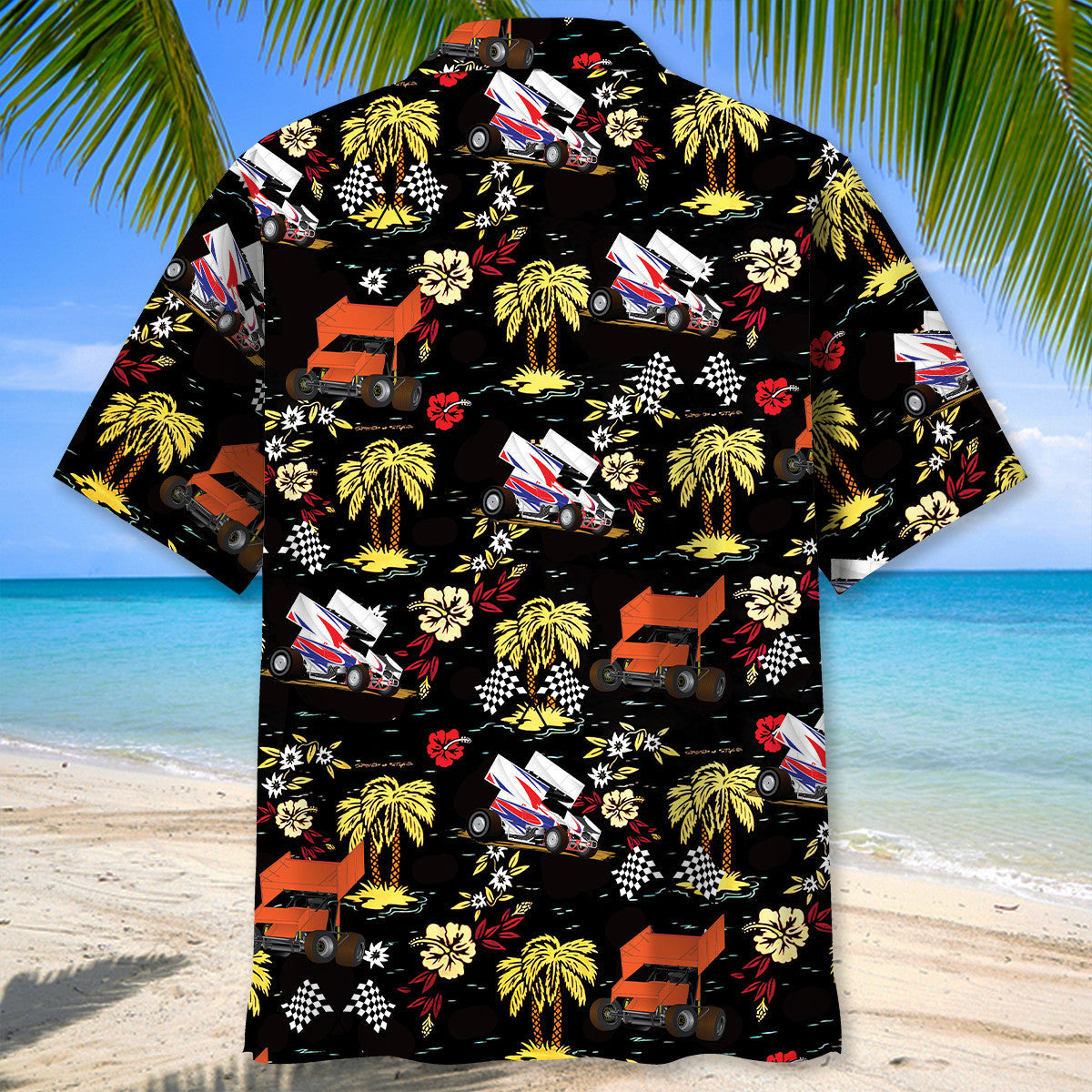 Black Dirt Track Racing Sprint Car Hawaiian Shirt