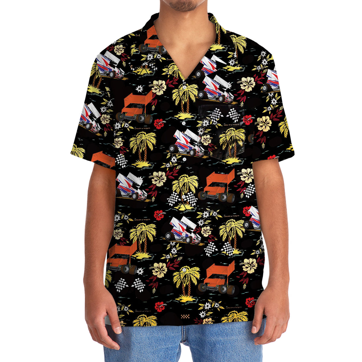 Black Dirt Track Racing Sprint Car Hawaiian Shirt