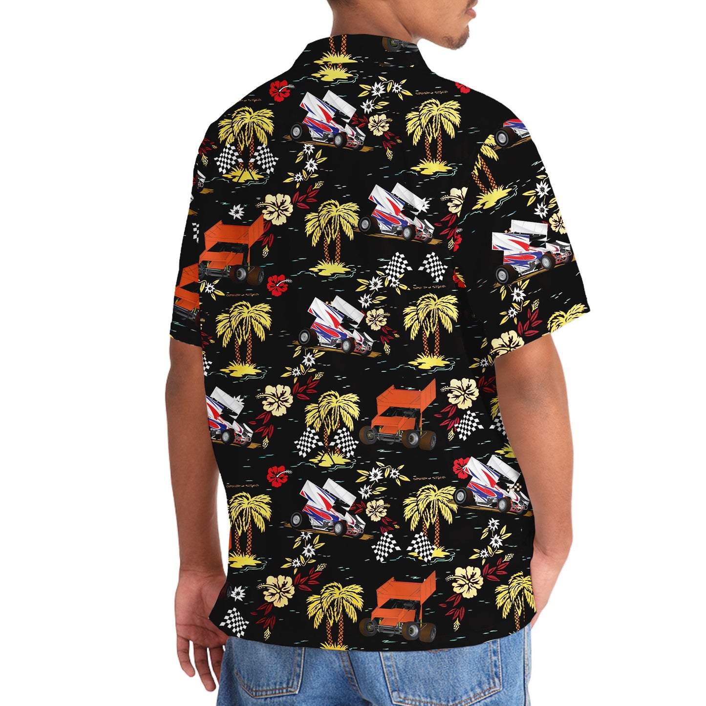 Black Dirt Track Racing Sprint Car Hawaiian Shirt