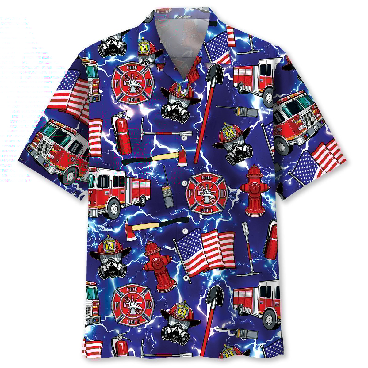 Funny Firefighter Blue Tropical Style – Hawaiian Shirt