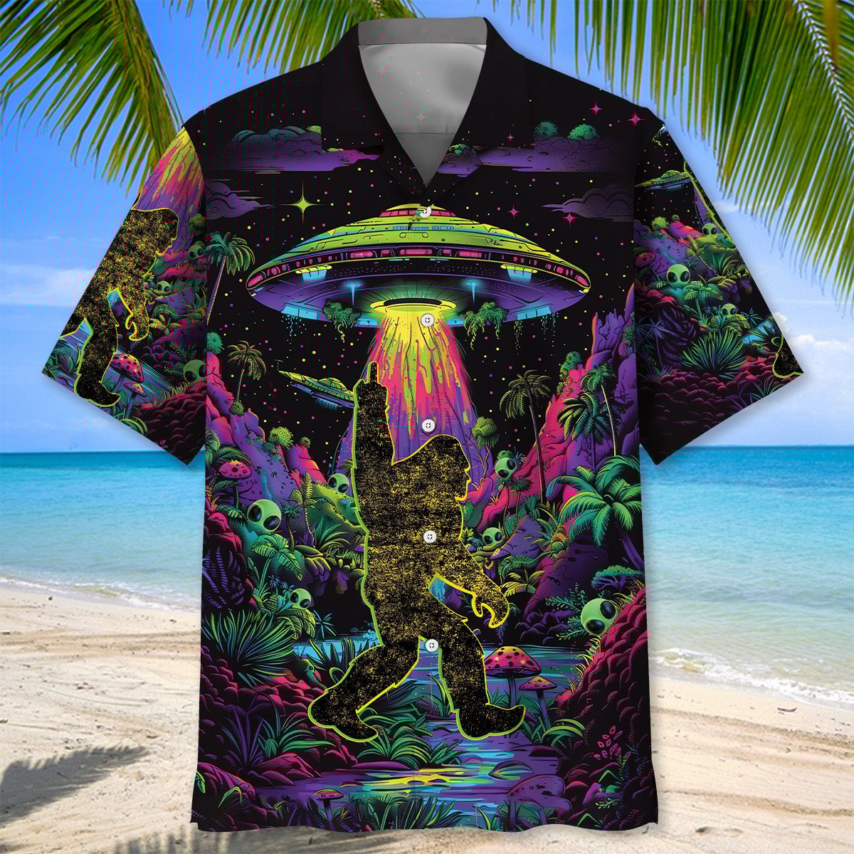 Alien Bigfoot Night Forest Style – Hawaiian Shirt