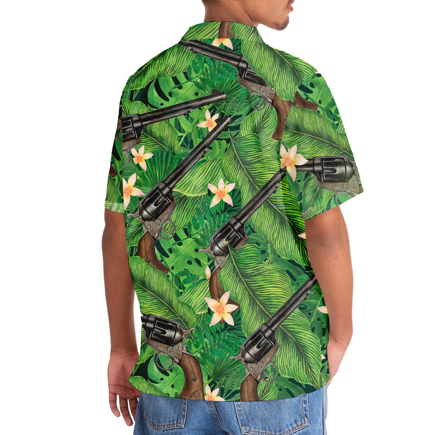 Green Tropical Vintage Guns Hawaiian Shirt