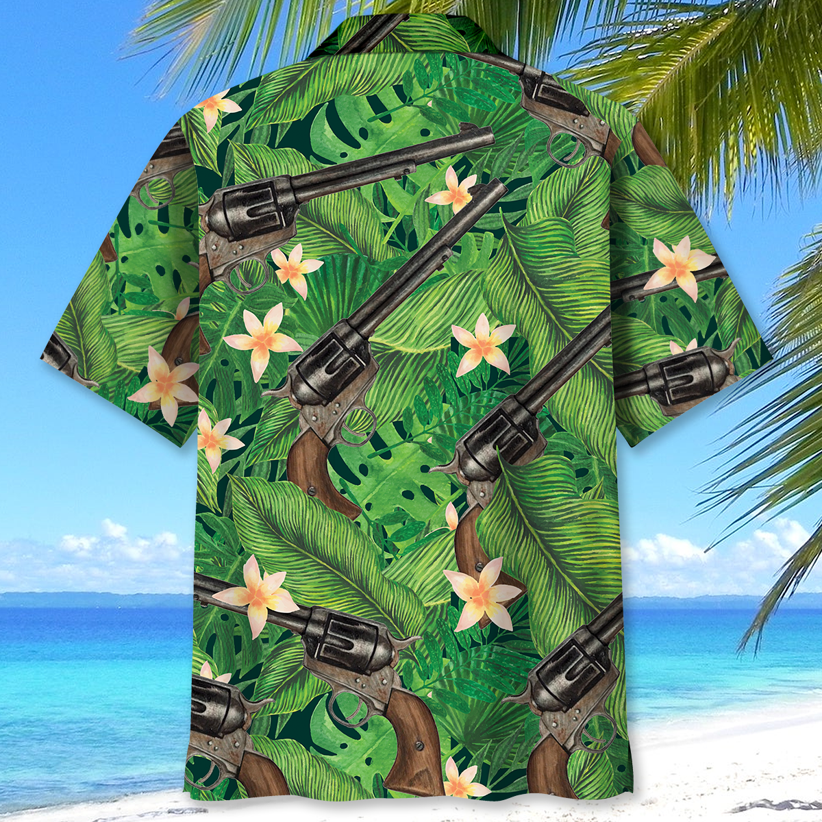 Green Tropical Vintage Guns Hawaiian Shirt