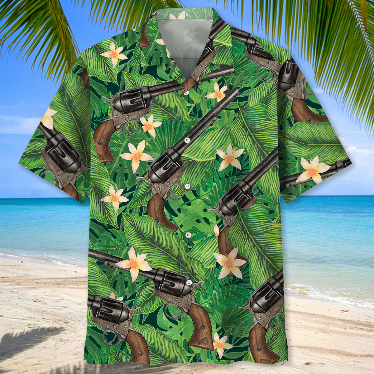 Green Tropical Vintage Guns Hawaiian Shirt