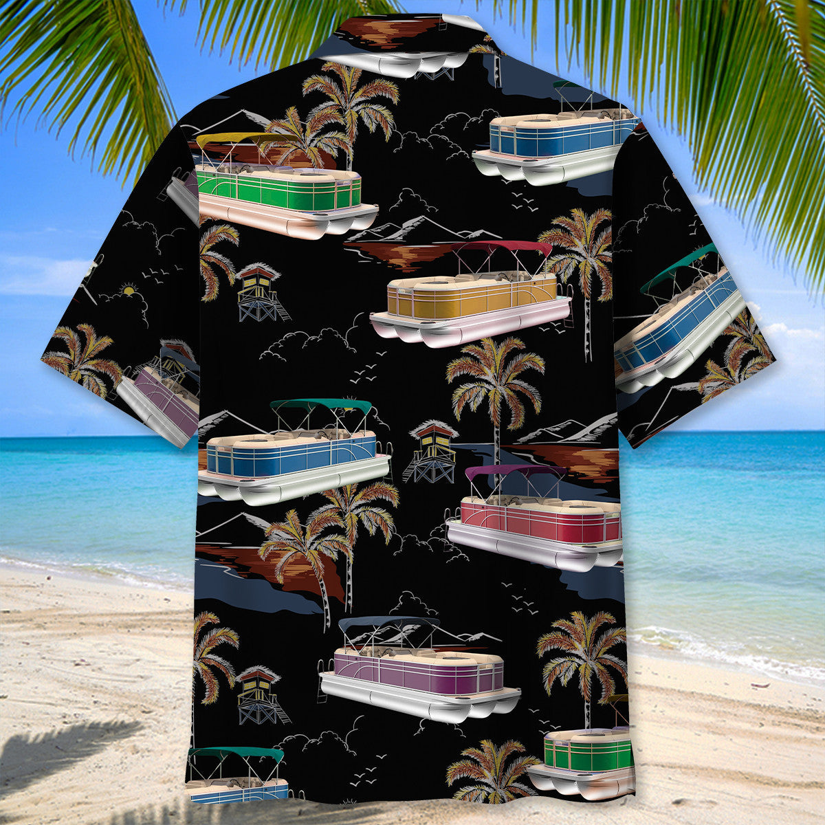 Black Tropical Palm Tree Pontoon Hawaiian Shirt